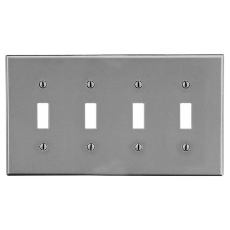 HUBBELL WIRING DEVICE-KELLEMS Wallplate, Mid-Size 4-Gang, 4) Toggle, Gray PJ4GY